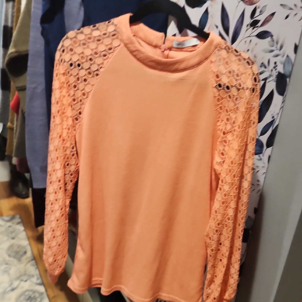 Peach Lace Sleeve Top
